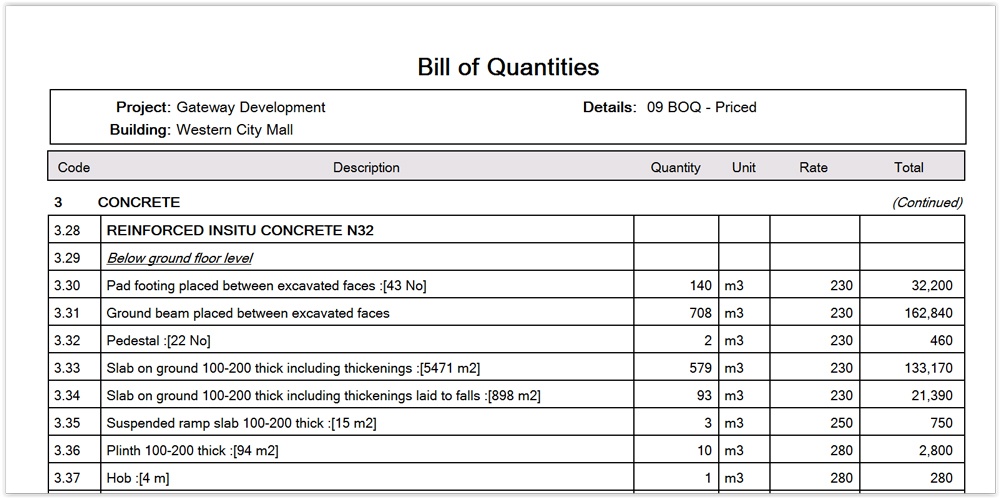Bills of Quantity