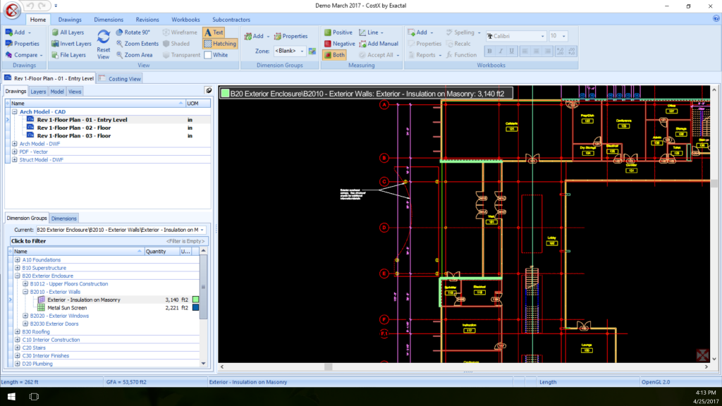 CostX Dimension View with EIFS quantities