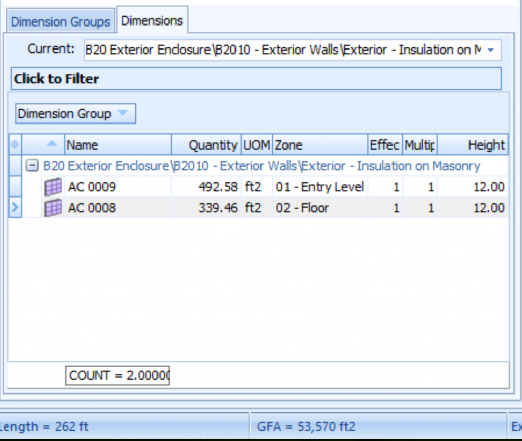 CostX Dimension Tab