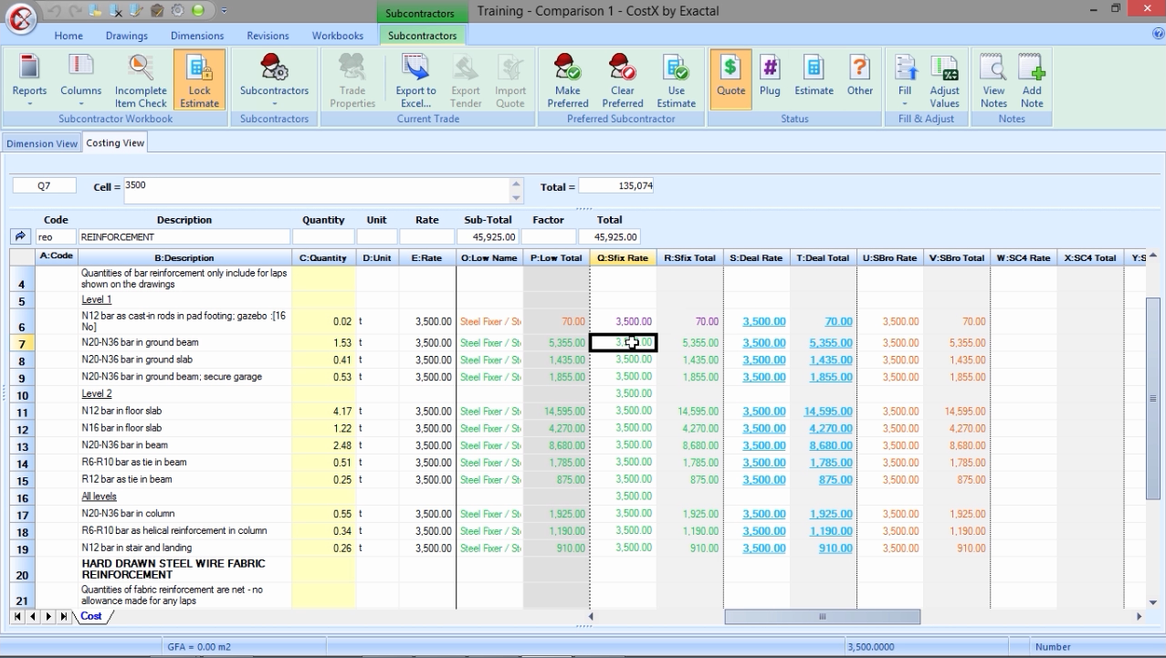 CostX Subcontractor Comparison Workbook