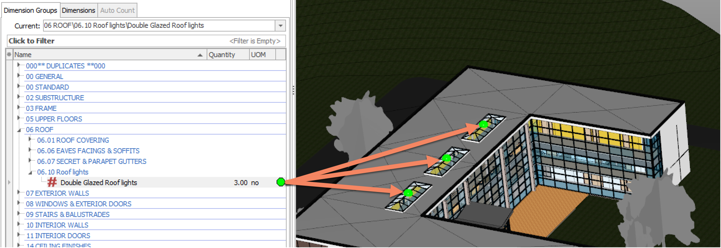iTWO costX 3D Measure Mode Count