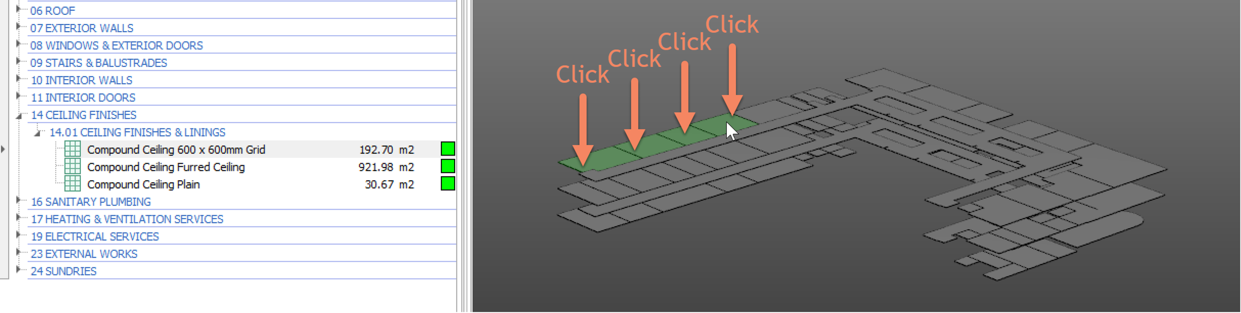 iTWO costX Object Mode Selecting individual objects